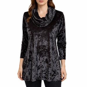 JONES NEW YORK Signature Black Crushed Velvet Tunic sz M Cowl Neck Long Sleeve